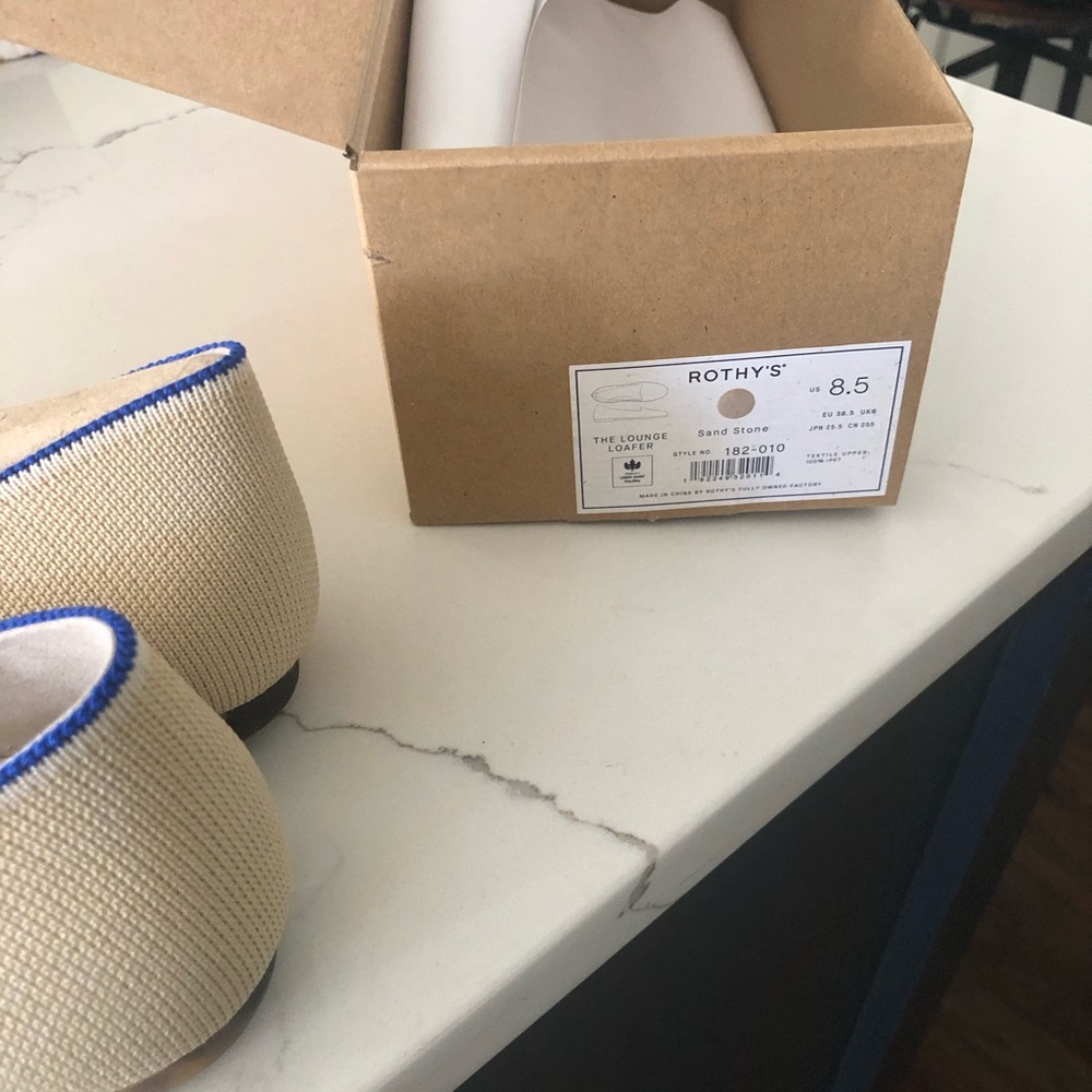 Rothy's Beige Flats with Blue Edge